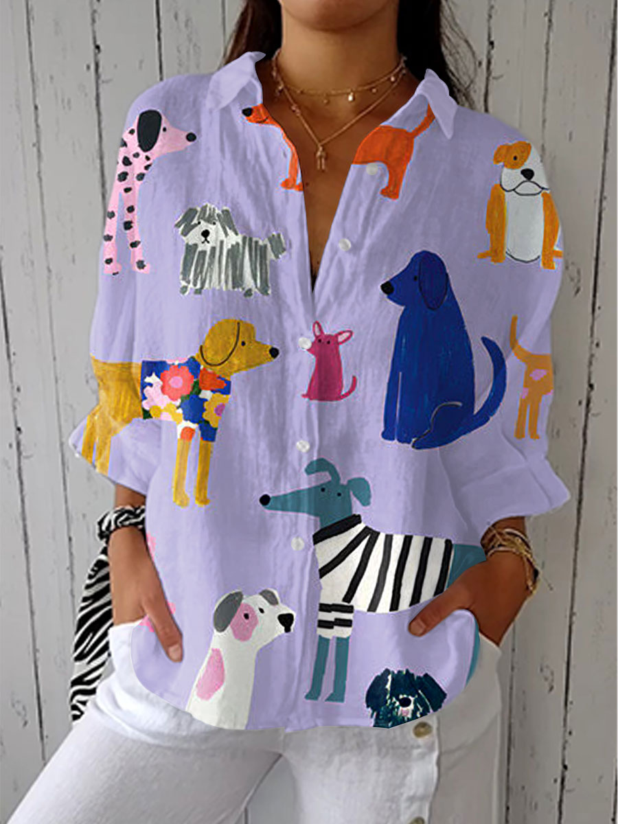 Gillian – Playful Dog Print Blouse