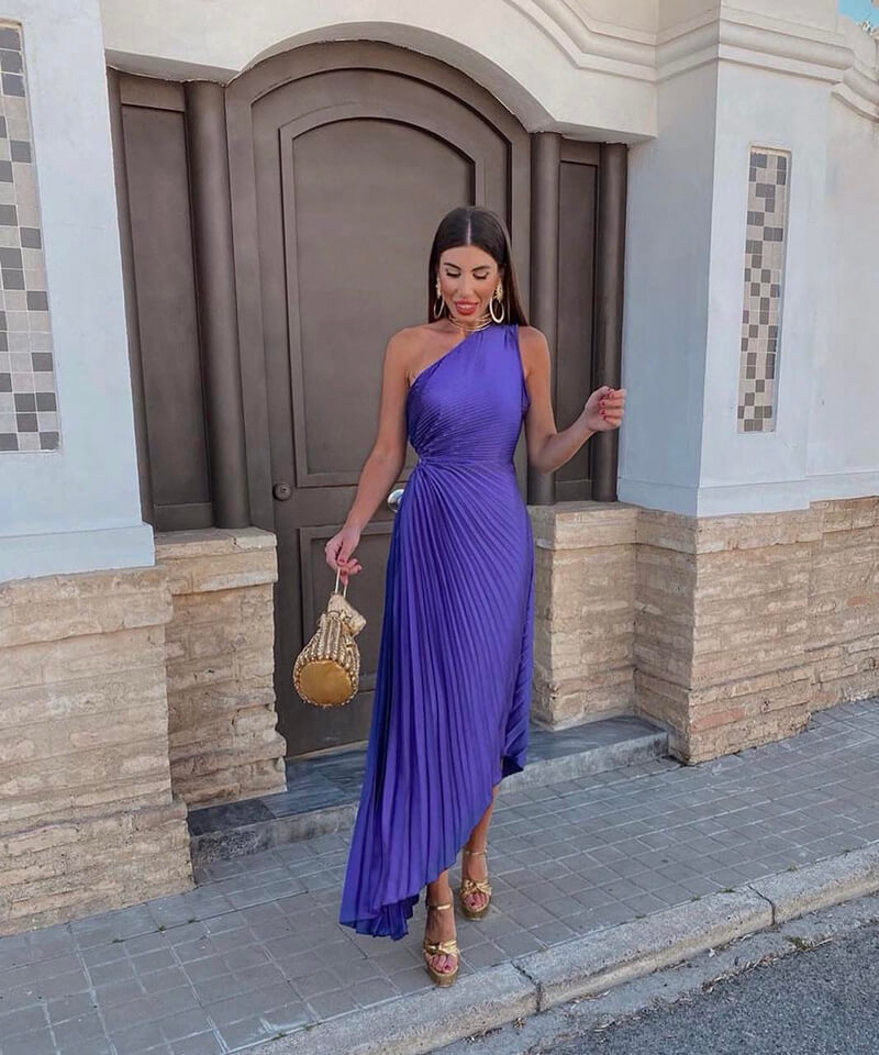 Peony | Women's Wedding Guest One Shoulder Asymmetric Midi Dress Evening