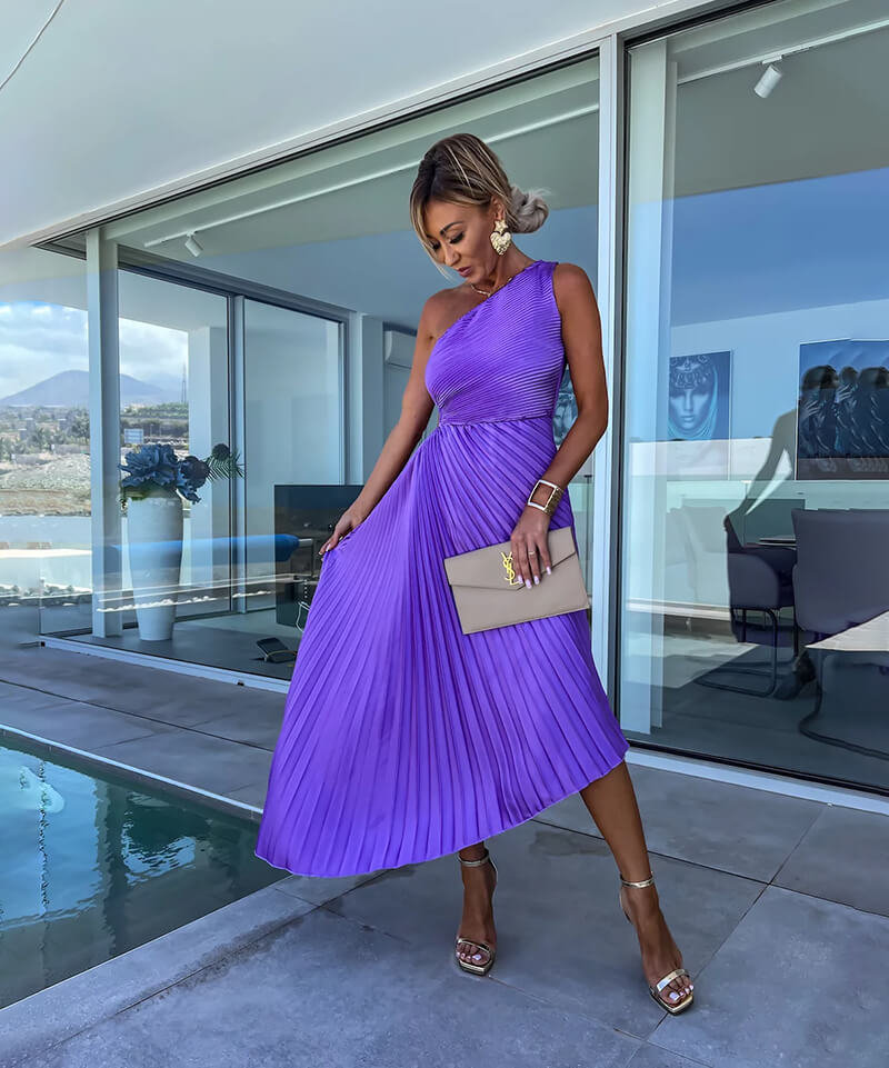 Peony | Women's Wedding Guest One Shoulder Asymmetric Midi Dress Evening