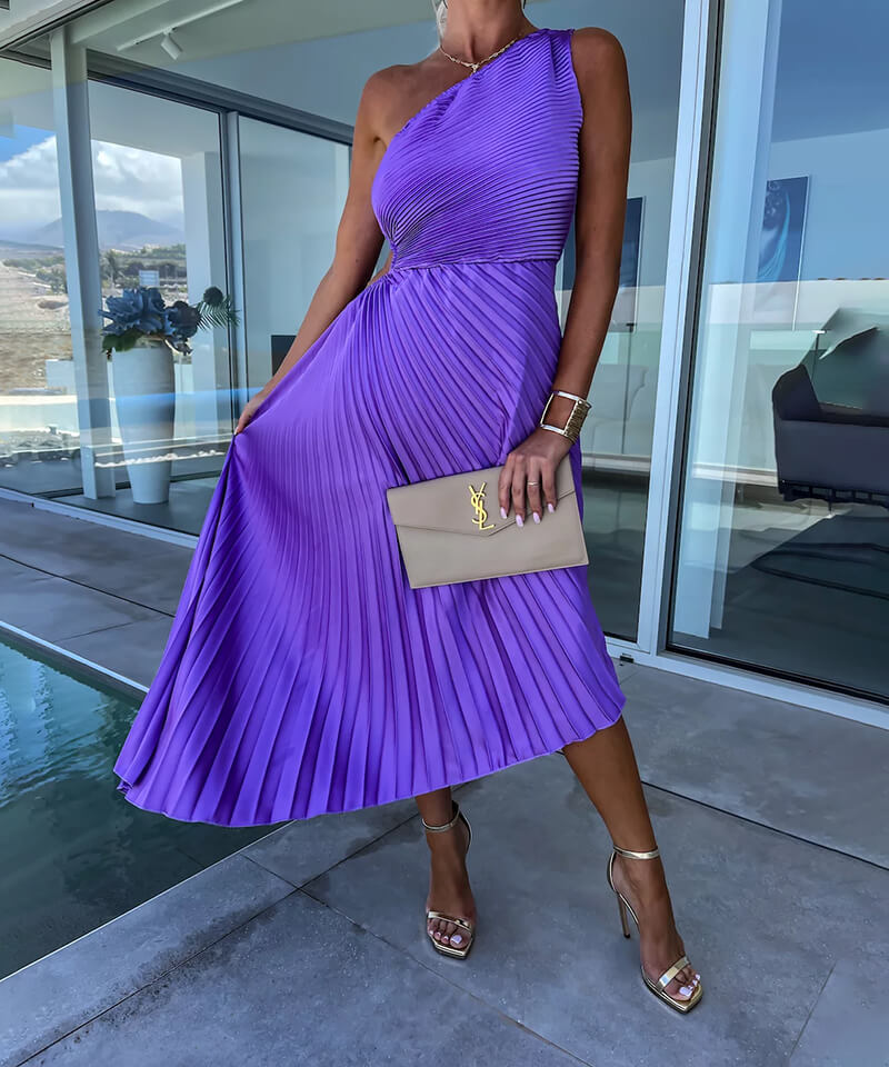Peony | Women's Wedding Guest One Shoulder Asymmetric Midi Dress Evening