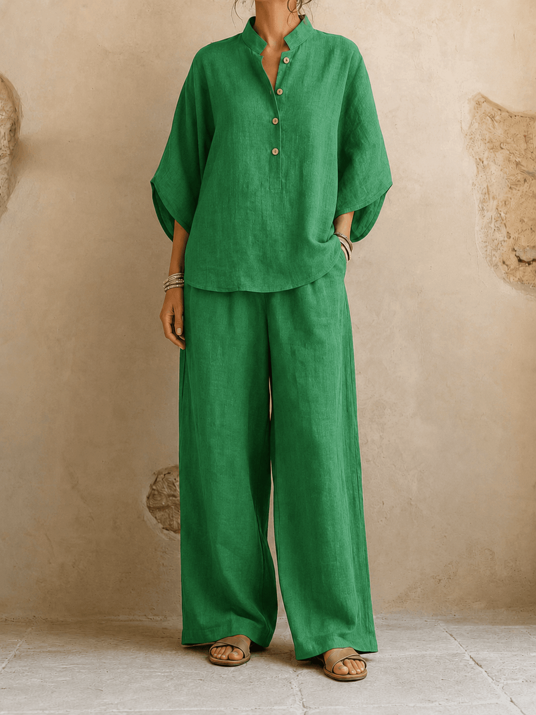 Maribel | Linen Batwing Sleeves and Wide-Leg Pants