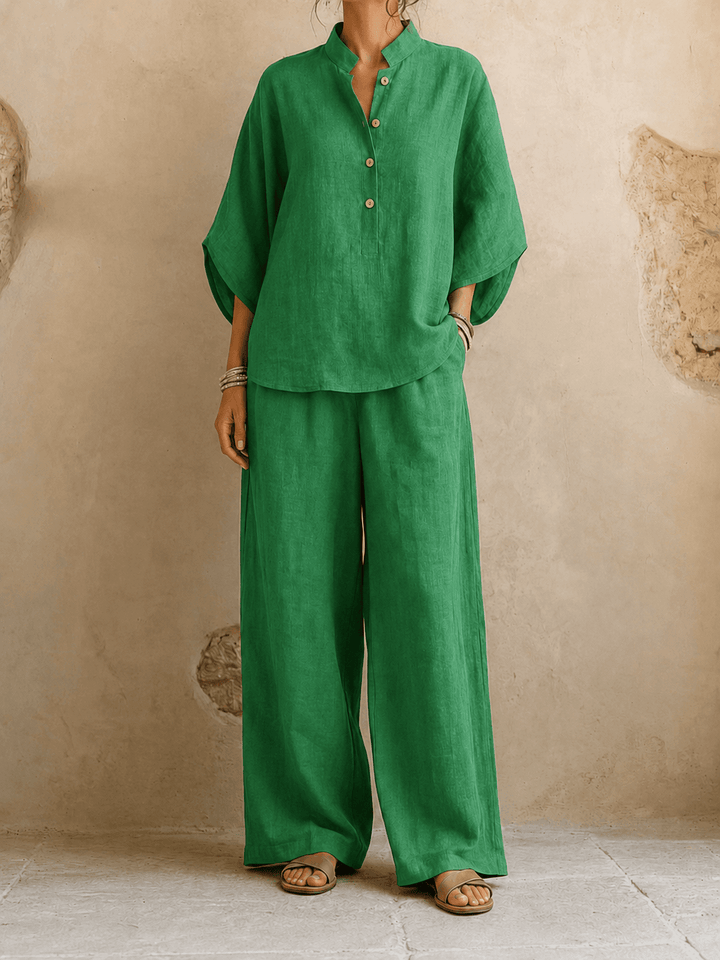 Maribel | Linen Batwing Sleeves and Wide-Leg Pants