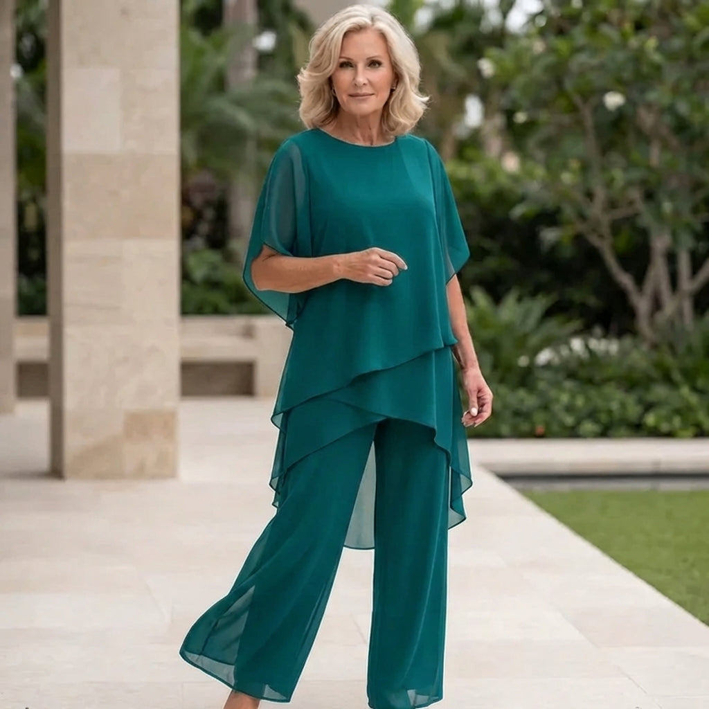 Suit with draped palazzo pants