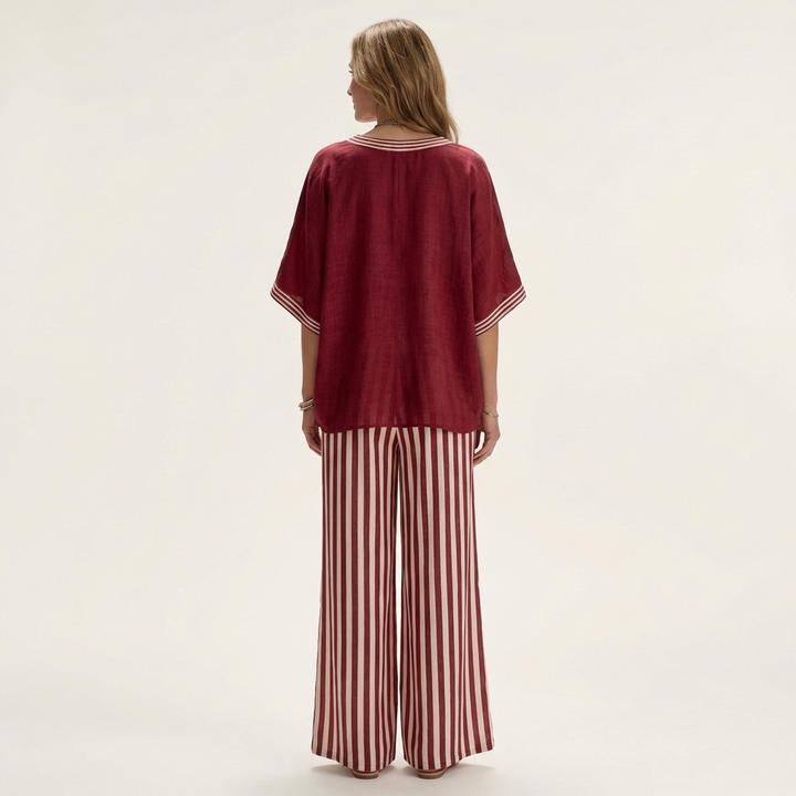 Juliana | V-Neck Varsity Top & Stripe Wide-Leg Set