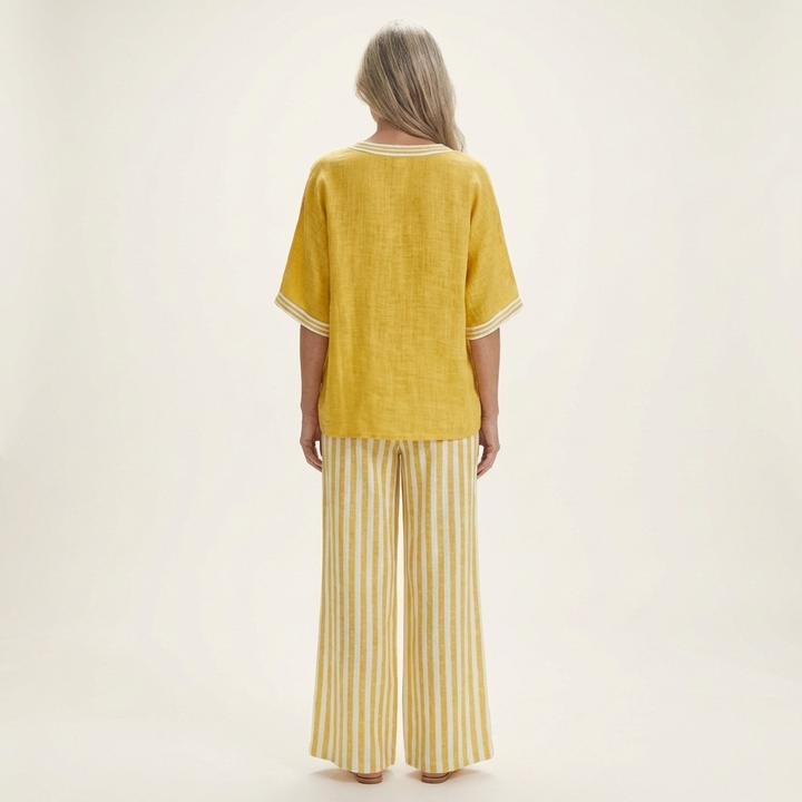 Juliana | V-Neck Varsity Top & Stripe Wide-Leg Set