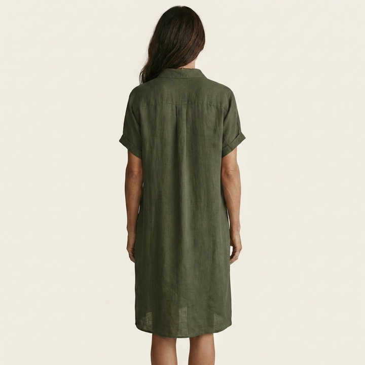 Nidalie | Cotton-Linen Midi Shirt Dress with Rolled Cuffs