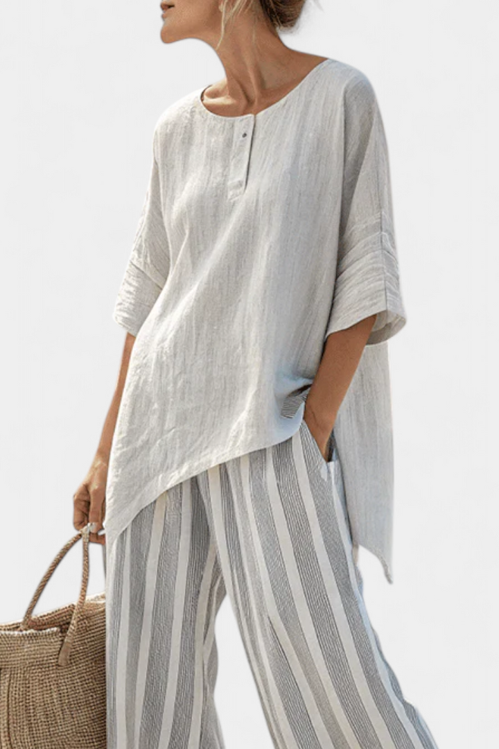 Fiorella - Asymmetric Striped Trouser Set