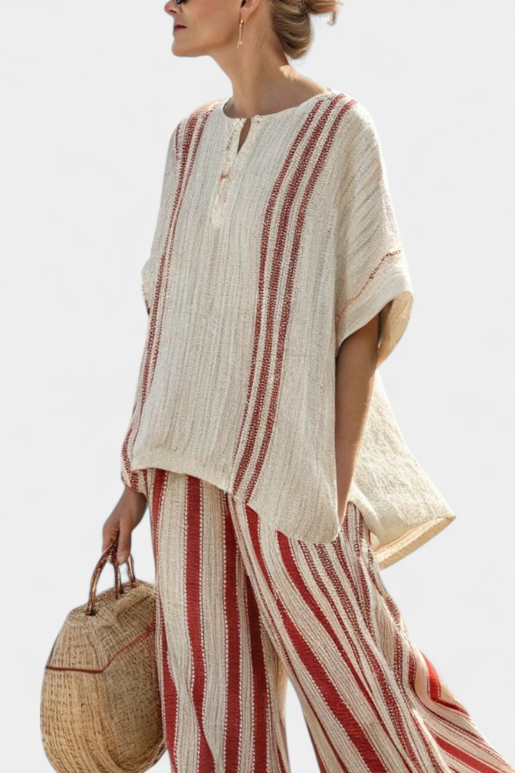 Mirella - Red Striped Linen Trouser Set
