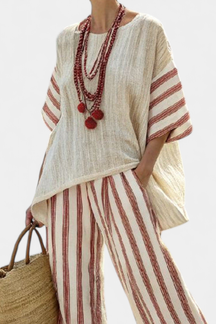 Rosalinda - Rustic Striped Linen Trouser Set