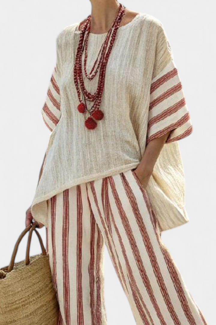 Rosalinda - Rustic Striped Linen Trouser Set