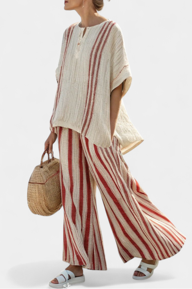 Mirella - Red Striped Linen Trouser Set