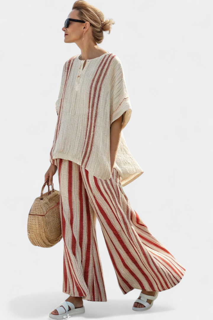 Mirella - Red Striped Linen Trouser Set