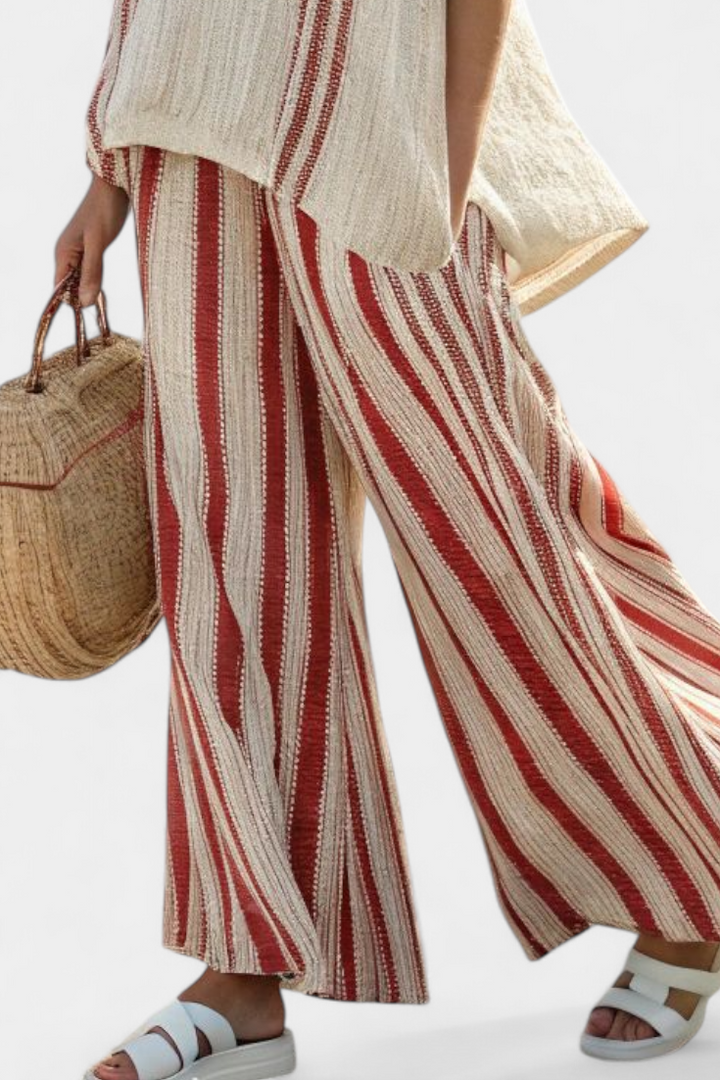 Mirella - Red Striped Linen Trouser Set