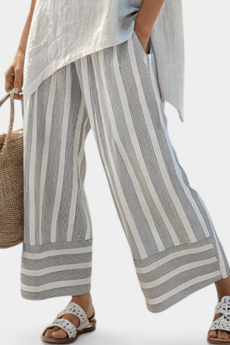 Fiorella - Asymmetric Striped Trouser Set