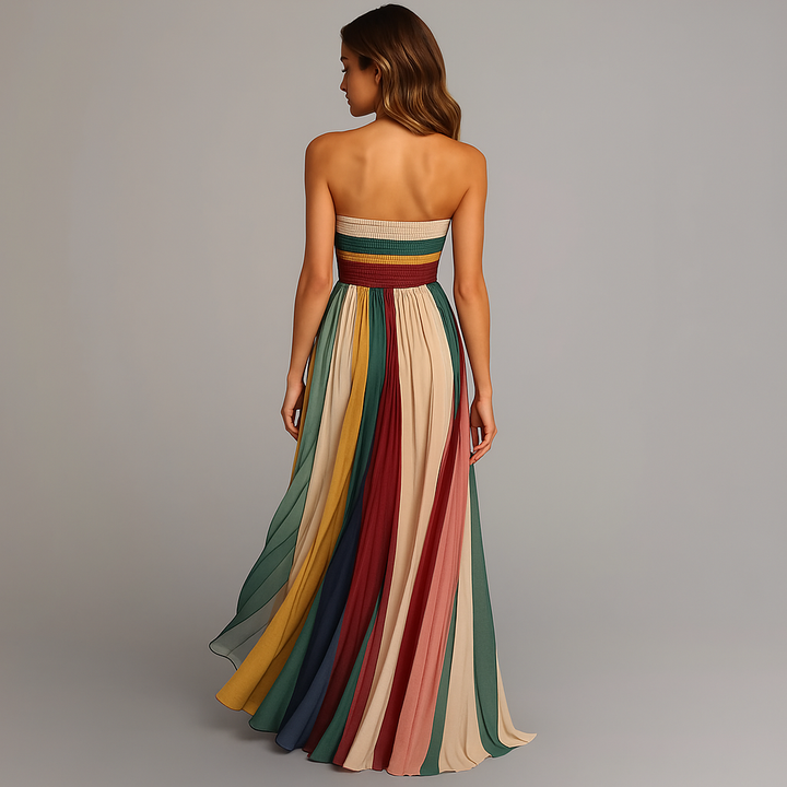 Judith™ | Women's Strapless Colorful Pleated Summer Maxi Dress Strapless 2