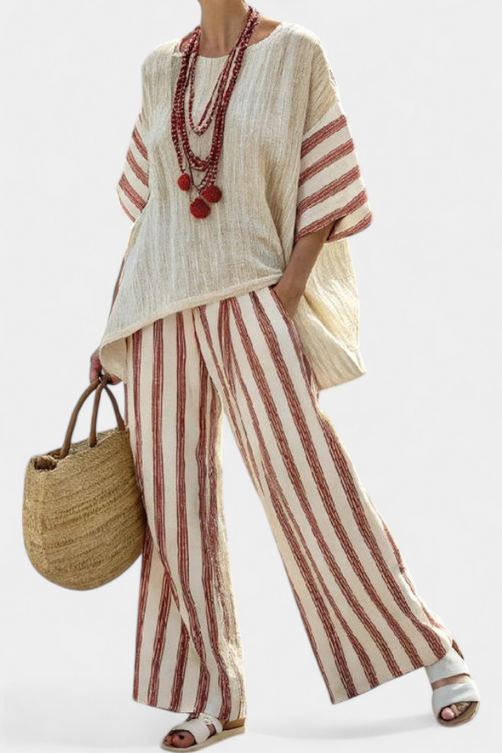 Rosalinda - Rustic Striped Linen Trouser Set