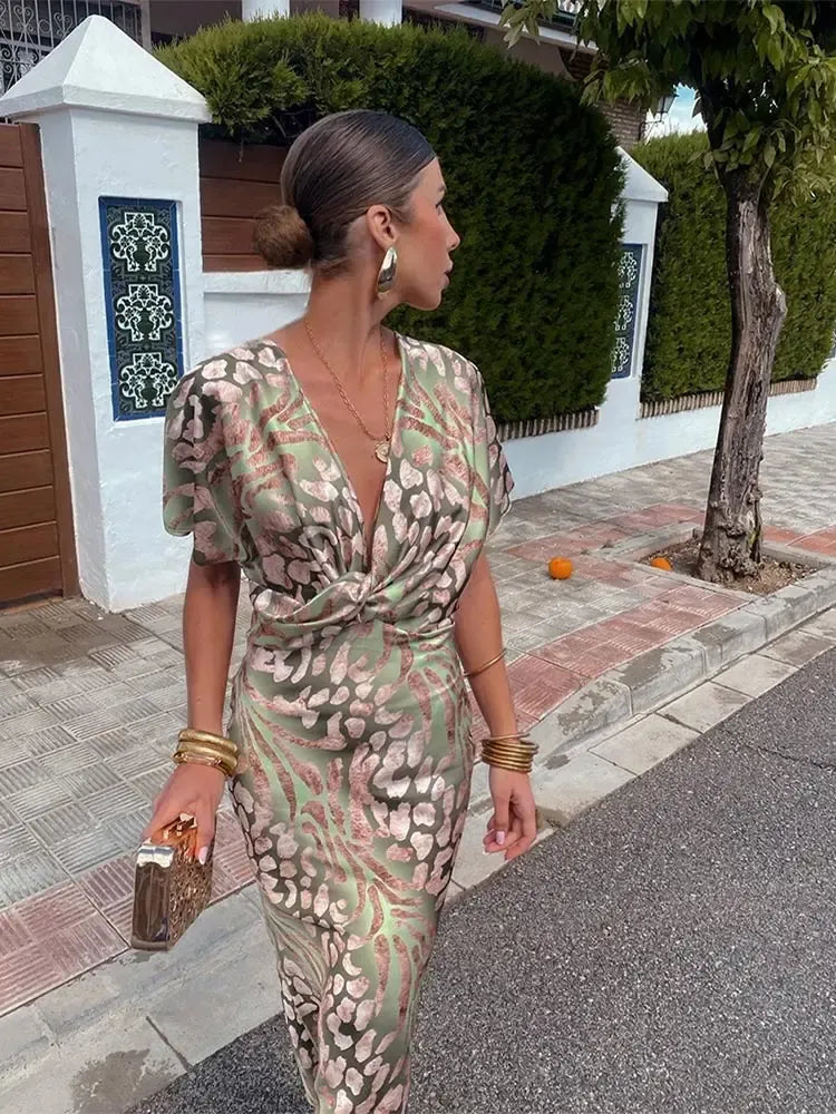 Higinia™ | Midi Dress Printed in Copper Tones