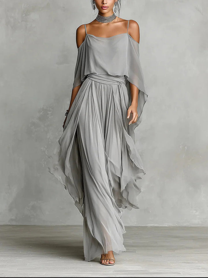 Isabela | Gray fluid set with spaghetti strap top and lightweight pants