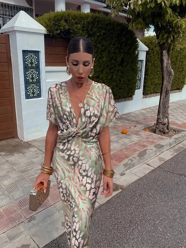 Higinia™ | Midi Dress Printed in Copper Tones