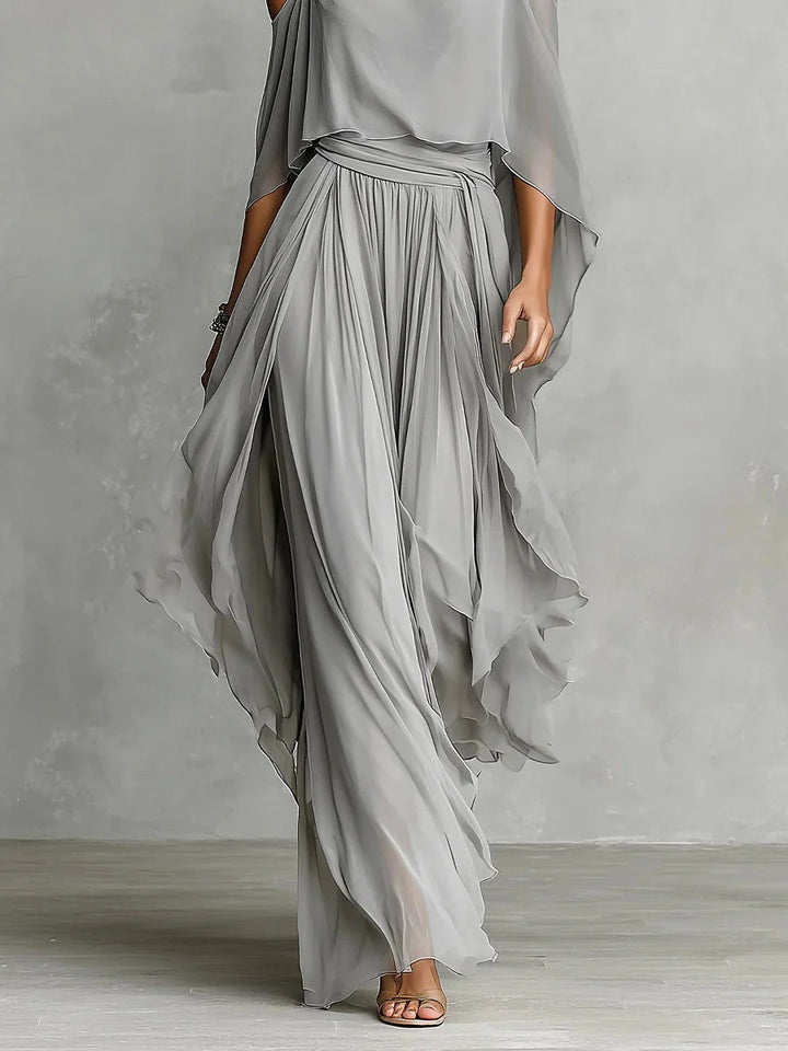 Isabela | Gray fluid set with spaghetti strap top and lightweight pants
