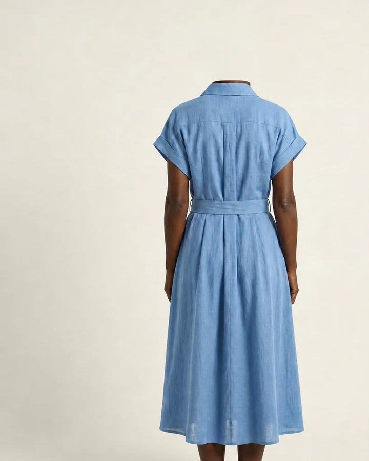Albane | Button-Front Belted Denim Midi Dress