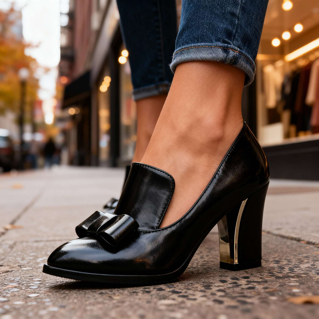Lucette | Women's Bow Detail Block Heel Loafer Pumps