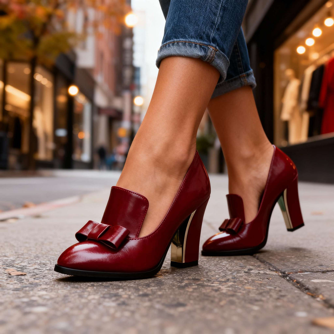 Lucette | Women's Bow Detail Block Heel Loafer Pumps