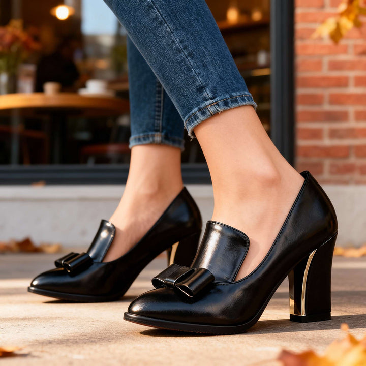 Lucette | Women's Bow Detail Block Heel Loafer Pumps