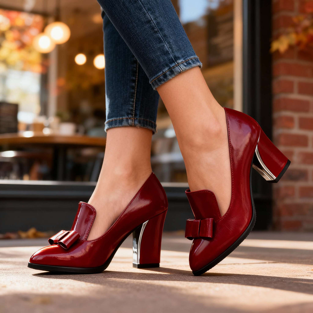 Lucette | Women's Bow Detail Block Heel Loafer Pumps