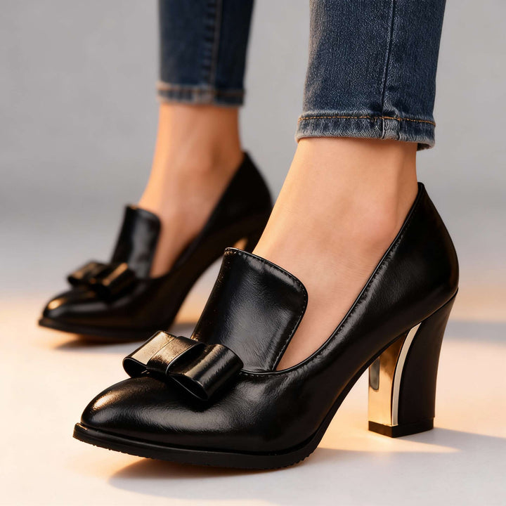 Lucette | Women's Bow Detail Block Heel Loafer Pumps