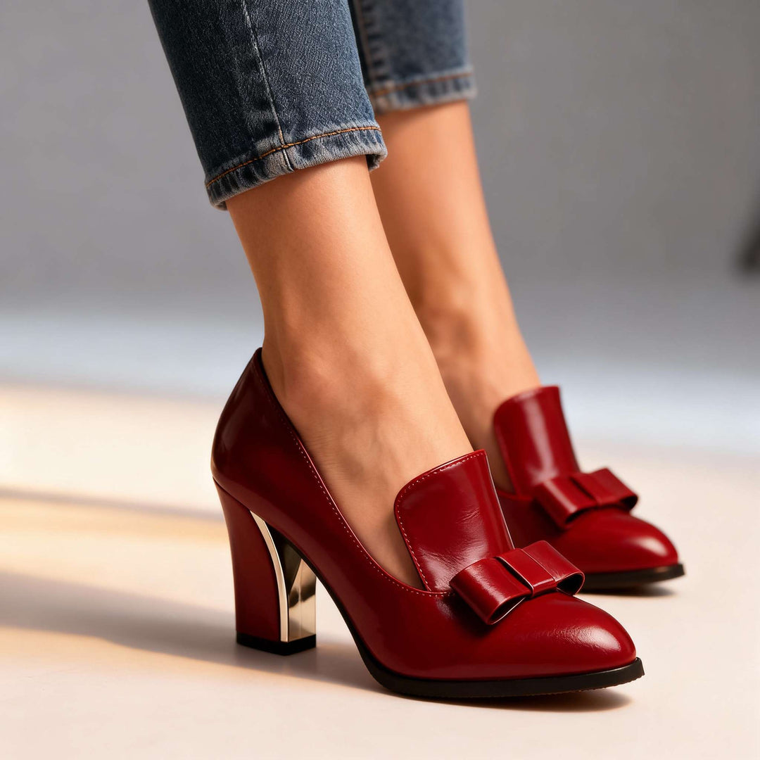 Lucette | Women's Bow Detail Block Heel Loafer Pumps