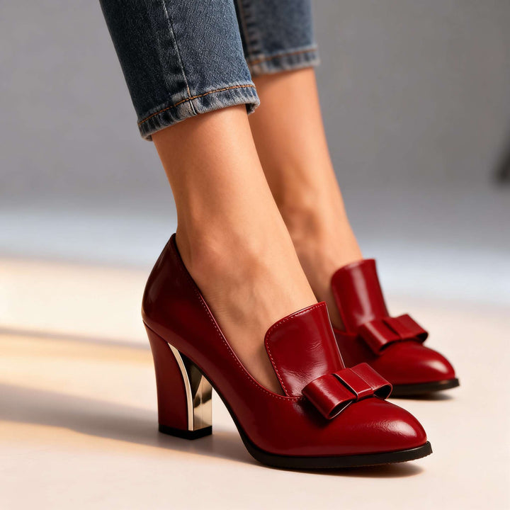 Lucette | Women's Bow Detail Block Heel Loafer Pumps