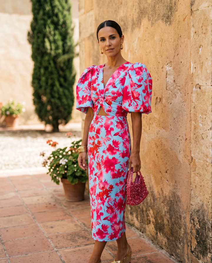 Carla™ | Floral Midi Dress with Puff Sleeves
