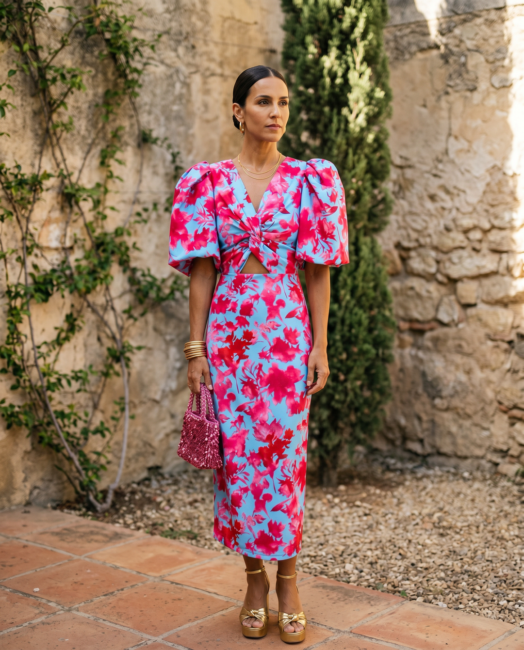 Carla™ | Floral Midi Dress with Puff Sleeves