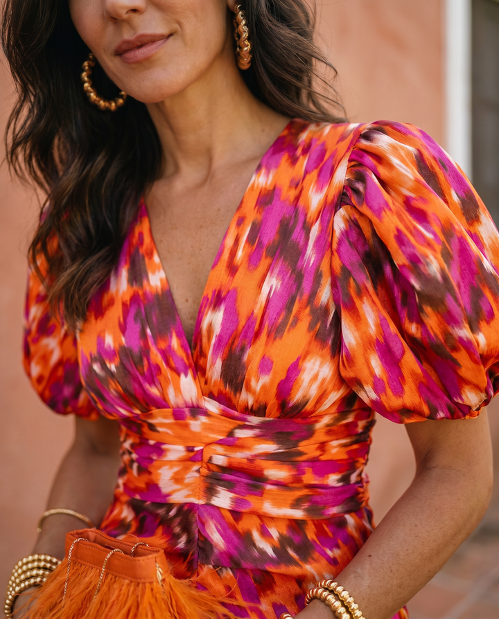 Carla™ | Floral Midi Dress with Puff Sleeves