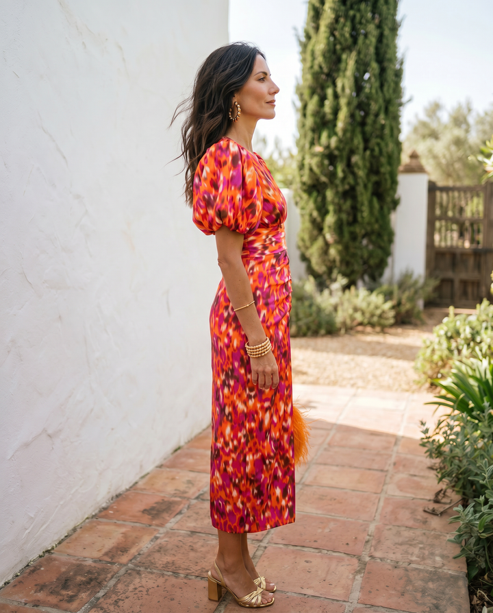Carla™ | Floral Midi Dress with Puff Sleeves