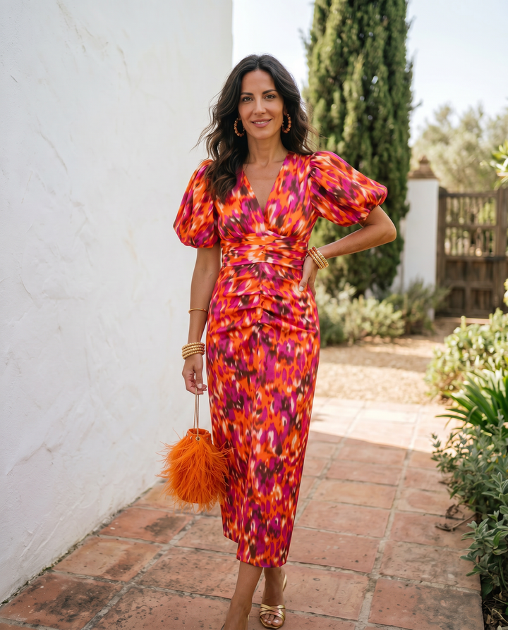 Carla™ | Floral Midi Dress with Puff Sleeves