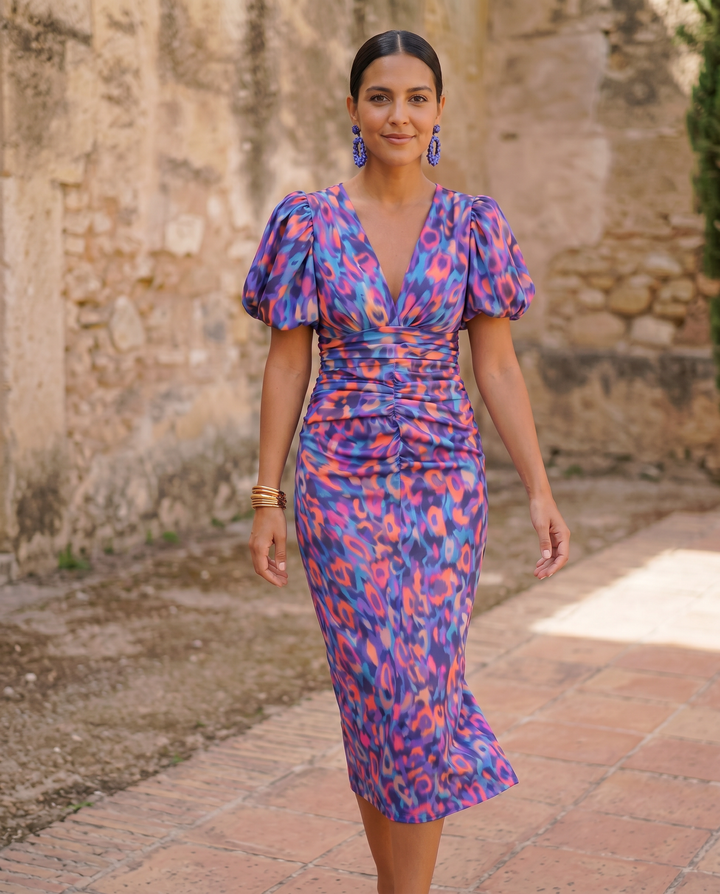 Carla™ | Floral Midi Dress with Puff Sleeves