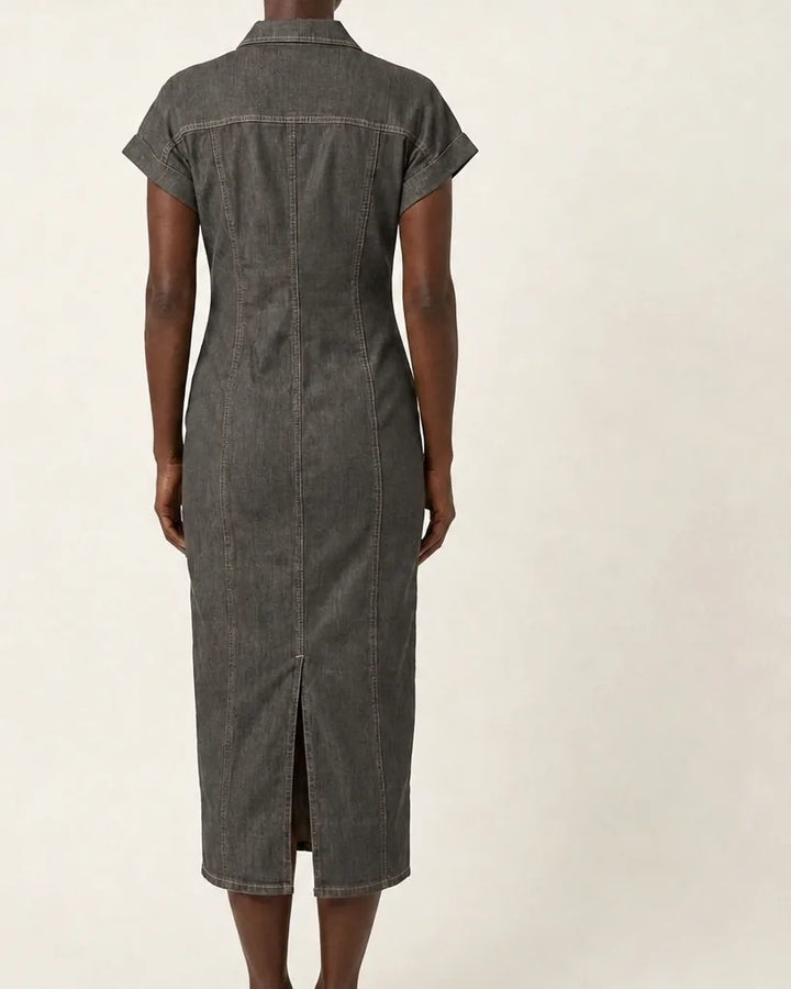 Oriane | Button-Front Denim Bodycon Midi Dress