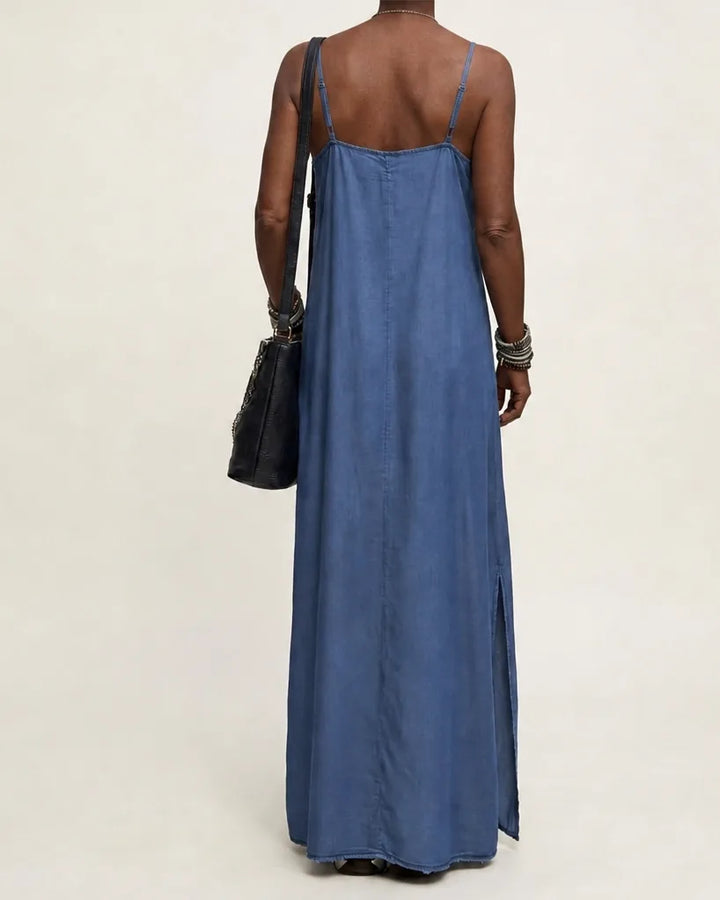 Azure | Side-Slit Denim Maxi Dress