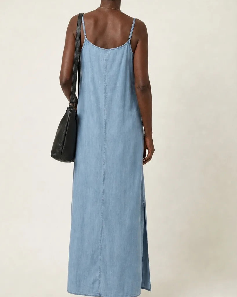 Azure | Side-Slit Denim Maxi Dress