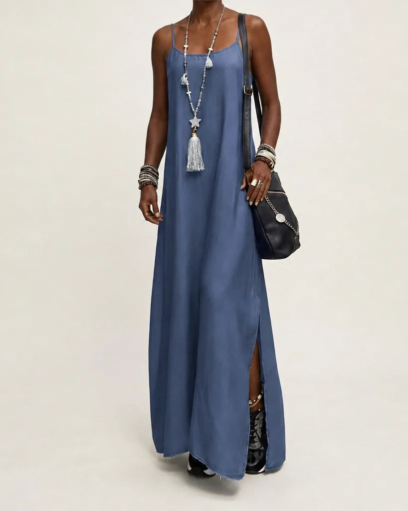 Azure | Side-Slit Denim Maxi Dress