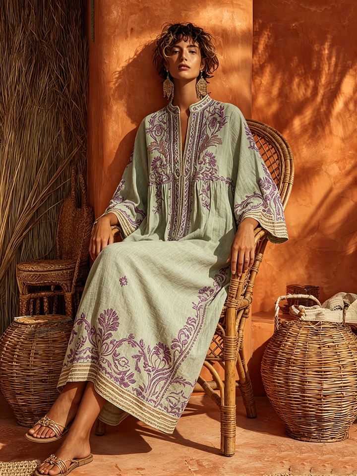 Elena™ | Embroidered Mediterranean Maxi Dress