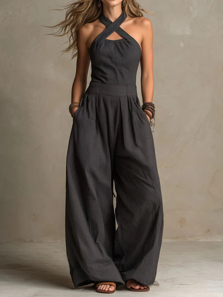 Saskia™ | Crossover Halter Wide-Leg Jumpsuit