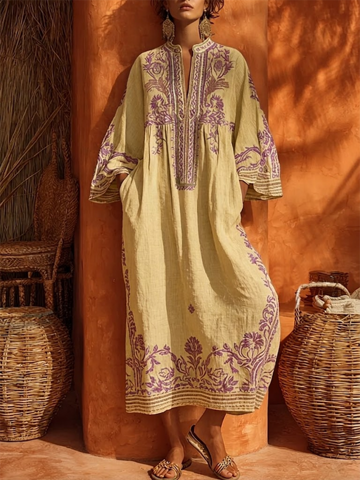 Elena™ | Embroidered Mediterranean Maxi Dress