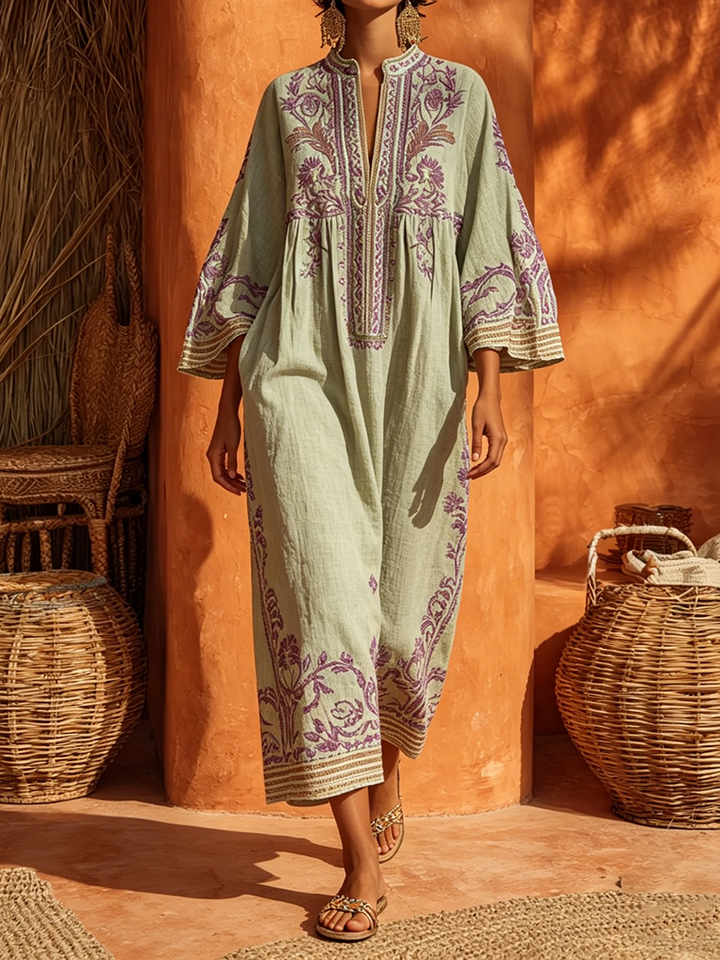 Elena™ | Embroidered Mediterranean Maxi Dress