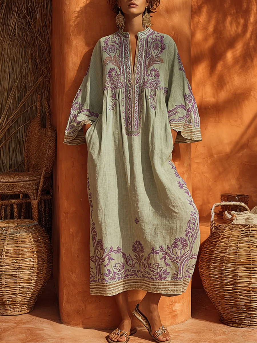Elena™ | Embroidered Mediterranean Maxi Dress