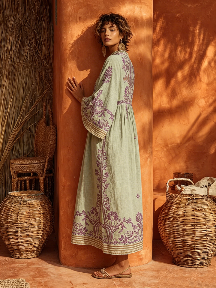 Elena™ | Embroidered Mediterranean Maxi Dress