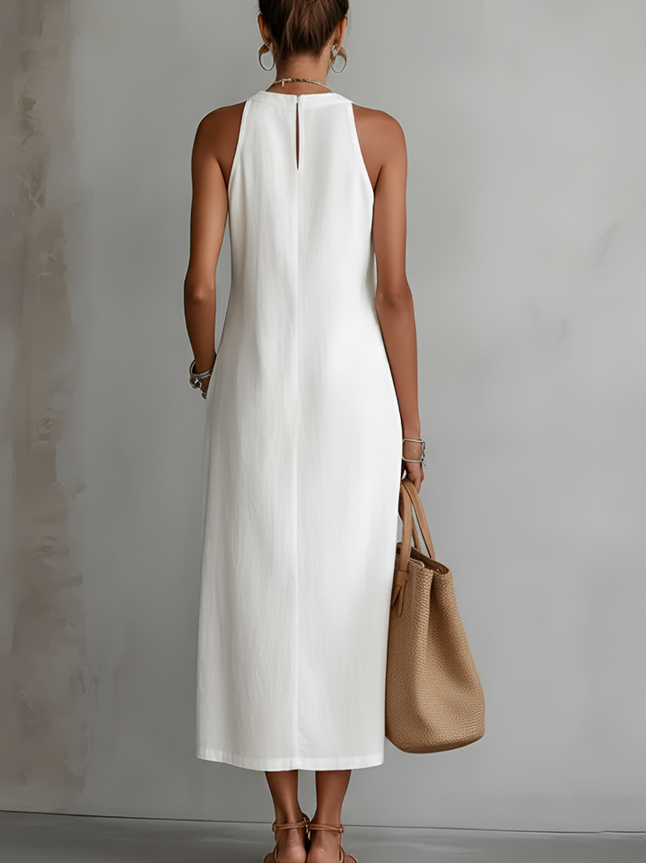 Jimena | Relaxed Embroidered Mandarin Collar Midi Dress