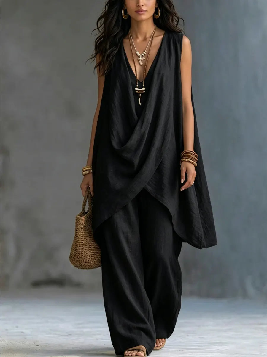 Women's Bohemian Style Loose Cotton And Linen Set